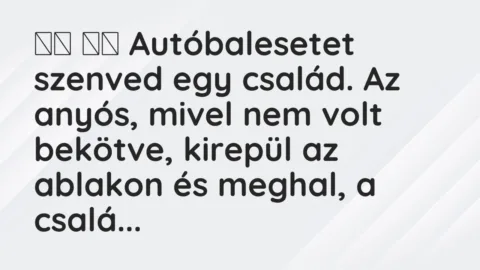 Viccek:
Autóbalesetet szenved egy család. Az anyós, mivel… Viccek:
Autóbalesetet szenved egy család. Az anyós, mivel…