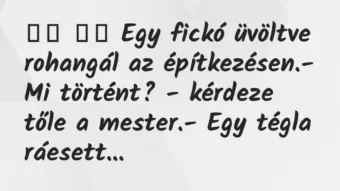 Viccek: Egy fickó üvöltve rohangál az építkezésen.-…