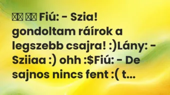 Viccek: Fiú: – Szia! gondoltam ráírok a legszebb csajra! …