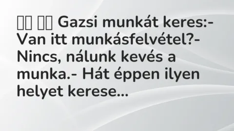 Viccek: 
		  
		  Gazsi munkát keres:- Van itt…