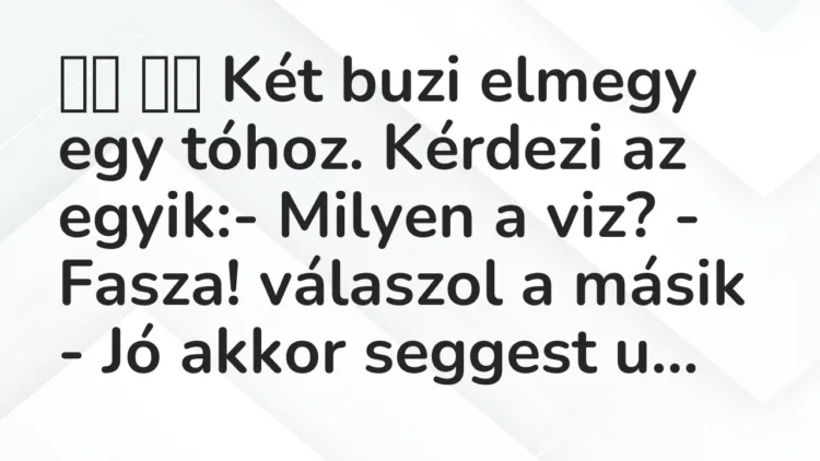 Viccek: Két buzi elmegy egy tóhoz. Kérdezi az egyik:-… Viccek: Két buzi elmegy egy tóhoz. Kérdezi az egyik:-…