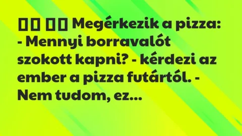 Viccek: 
		  
		  Megérkezik a pizza: – Mennyi borravalót…