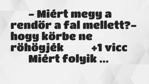 Viccek: 
		  
		  – Miért megy a rendőr a fal mellett?- hogy…