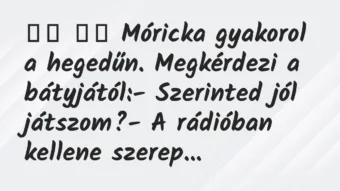 Viccek: 
		  
		  Móricka gyakorol a hegedűn. Megkérdezi a…