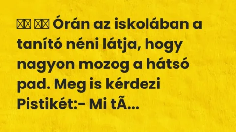 Viccek: 
		  
		  Órán az iskolában a tanító néni látja, hogy…