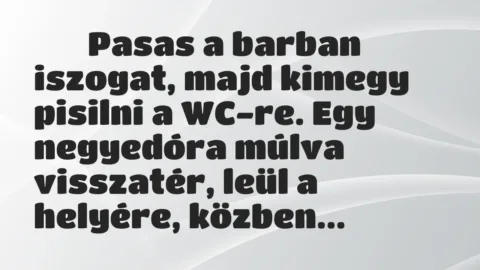 Viccek:
Pasas a barban iszogat, majd kimegy pisilni a… Viccek:
Pasas a barban iszogat, majd kimegy pisilni a…