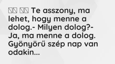 Viccek: 
		  
		  Te asszony, ma lehet, hogy menne a dolog.- Mi…