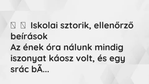 Vicces történet: 
	    	    Iskolai sztorik, ellenőrző beírások


Az ének óra…
