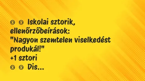 Vicces történet: 
	    	    Iskolai sztorik, ellenőrzőbeírások:


„Nagyon szemtelen…