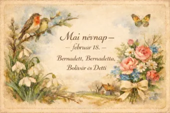 Mai névnap – február 18.: Bernadett, Bernadetta, Bolivár és Detti