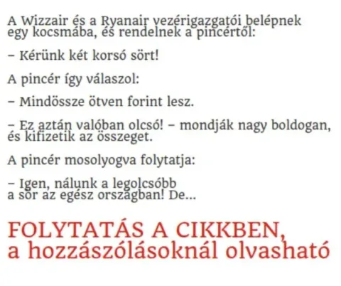 Vicc: A Ryanair és a Wizzair vezérigazgatója belép egy bárba – TUDNOD…