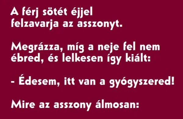 Vicc: A férj sötét éjjel felzavarja az asszonyt - Vicc: A férj sötét éjjel felzavarja az asszonyt –