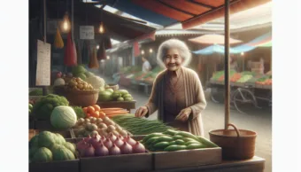 Vicc: A nyugdíjas néni a piacon árulja a zöldségeket. Vicc: A nyugdíjas néni a piacon árulja a zöldségeket.