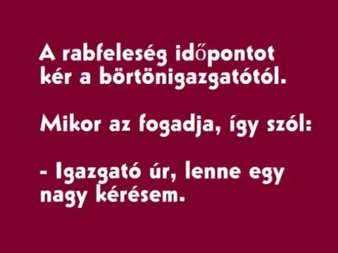 Vicc: A rabfeleség időpontot kér a börtönigazgatótól –