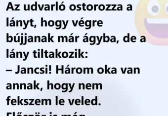 Vicc: Az udvarló ostorozza a lányt