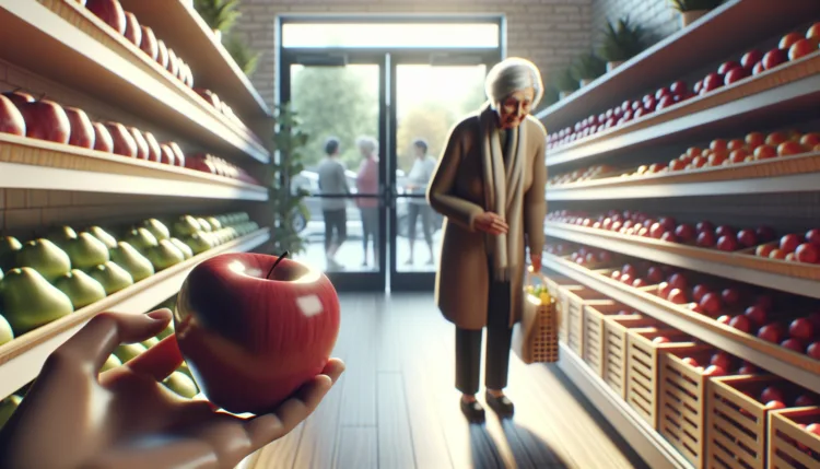 Vicc: Egy idős hölgy bemegy a boltba, és lát egy Vicc: Egy idős hölgy bemegy a boltba, és lát egy szép, piros almát.