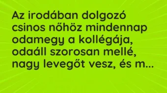 Az irodában dolgozó csinos nőhöz mindennap odamegy a kollégája, odaáll… – Vicc Az irodában dolgozó csinos nőhöz mindennap odamegy a kollégája, odaáll… – Vicc