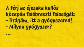 Vicc: A férj az éjszaka kellős közepén felébreszti feleségét:
– Drágám,… Vicc: A férj az éjszaka kellős közepén felébreszti feleségét:
– Drágám,…