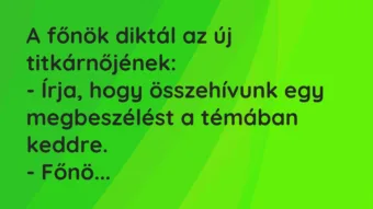 Vicc: A főnök diktál az új titkárnőjének:

– Írja, hogy összehívunk egy…