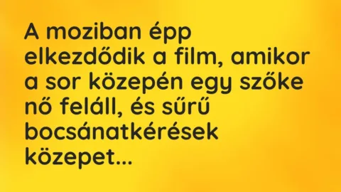 Vicc: A moziban épp elkezdődik a film, amikor a sor közepén egy szőke nő…