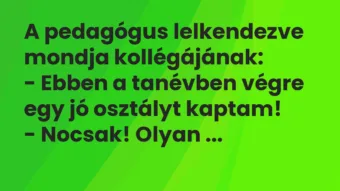 Vicc: A pedagógus lelkendezve mondja kollégájának:

– Ebben a tanévben…