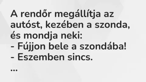 Vicc: A rendőr megállítja az autóst, kezében a szonda, és mondja…