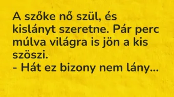 Vicc: A szőke nő szül, és kislányt szeretne. Pár perc múlva világra is jön a…