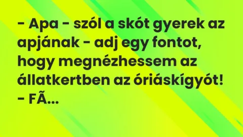 Vicc: – Apa – szól a skót gyerek az apjának – adj egy fontot, hogy…