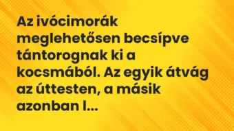 Vicc: Az ivócimorák meglehetősen becsípve tántorognak ki a kocsmából. Az…