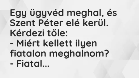 Vicc: Egy ügyvéd meghal, és Szent Péter elé kerül. Kérdezi tőle:

-…