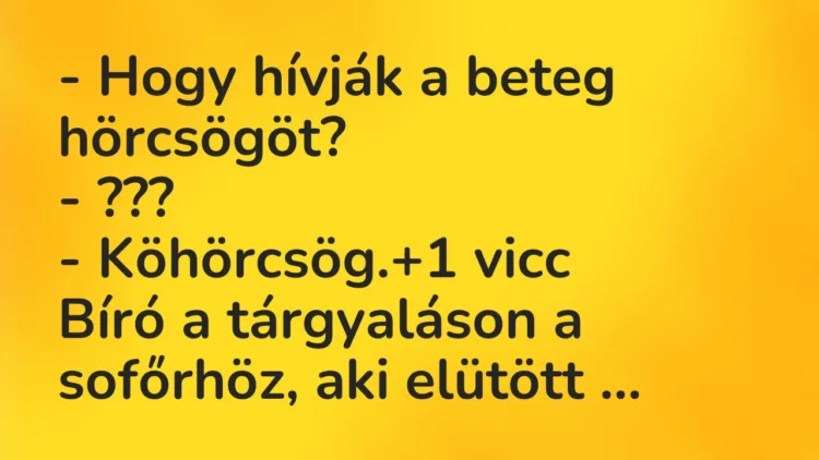 Vicc: – Hogy hívják a beteg hörcsögöt?
– ???
– Köhörcsög. Vicc: – Hogy hívják a beteg hörcsögöt?
– ???
– Köhörcsög.