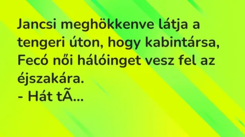 Vicc: Jancsi meghökkenve látja a tengeri úton, hogy kabintársa, Fecó női…