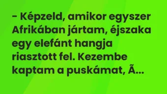 Vicc: – Képzeld, amikor egyszer Afrikában jártam, éjszaka egy elefánt hangja… Vicc: – Képzeld, amikor egyszer Afrikában jártam, éjszaka egy elefánt hangja…