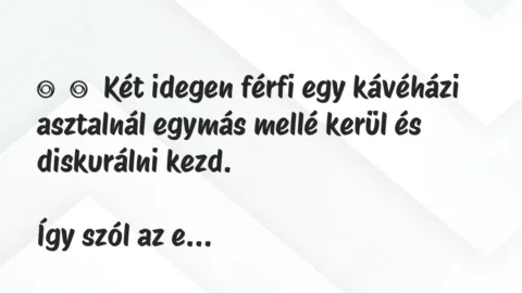 Vicc:
Két idegen férfi egy kávéházi asztalnál egymás mellé kerül … Vicc:
Két idegen férfi egy kávéházi asztalnál egymás mellé kerül …