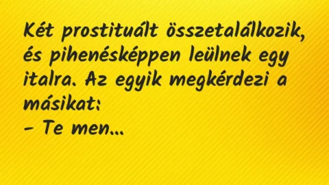 Vicc: Két prostituált összetalálkozik, és pihenésképpen leülnek egy italra….