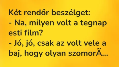 Vicc: Két rendőr beszélget:

– Na, milyen volt a tegnap esti…