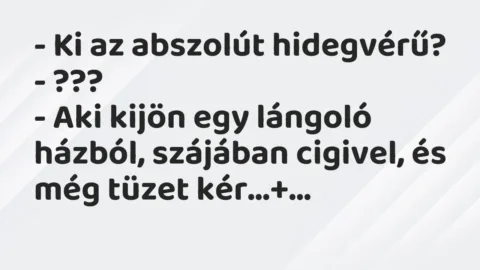 Vicc: – Ki az abszolút hidegvérű?

– ???

– Aki kijön egy lángoló…