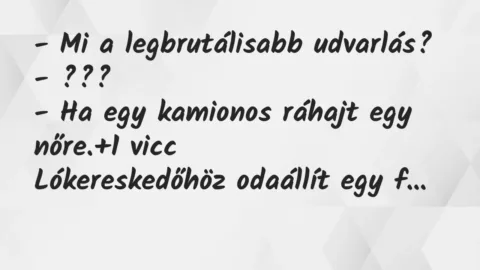 Vicc: – Mi a legbrutálisabb udvarlás?

– ???

– Ha egy kamionos…