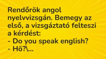 Vicc: Rendőrök angol nyelvvizsgán. Bemegy az első, a vizsgáztató felteszi a…