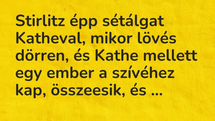 Vicc: Stirlitz épp sétálgat Katheval, mikor lövés dörren, és Kathe mellett… Vicc: Stirlitz épp sétálgat Katheval, mikor lövés dörren, és Kathe mellett…