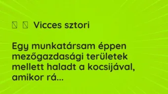 Vicc:
Vicces sztori
Egy munkatársam éppen mezőgazdasági… Vicc:
Vicces sztori
Egy munkatársam éppen mezőgazdasági…