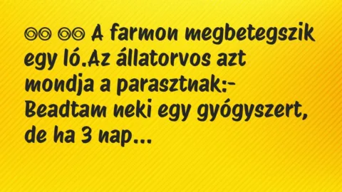 Viccek: 
		  
		  A farmon megbetegszik egy ló.Az állatorvos…