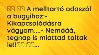 Viccek: 
		  
		  A melltartó odaszól a bugyihoz:-…