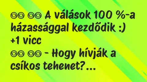 Viccek: 
		  
		  A válások 100 %-a házassággal kezdődik :)		  …