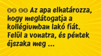 Viccek:
Az apa elhatározza, hogy meglátogatja a… Viccek:
Az apa elhatározza, hogy meglátogatja a…