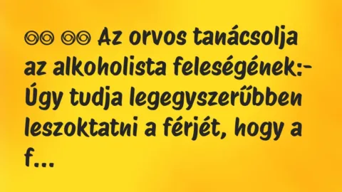 Viccek:
Az orvos tanácsolja az alkoholista… Viccek:
Az orvos tanácsolja az alkoholista…