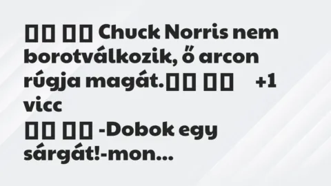 Viccek:
Chuck Norris nem borotválkozik, ő arcon rúgja… Viccek:
Chuck Norris nem borotválkozik, ő arcon rúgja…