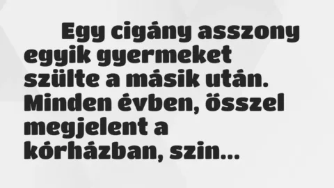 Viccek: 
		  
		  Egy cigány asszony egyik gyermeket szülte a másik…