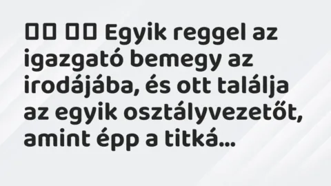 Viccek: 
		  
		  Egyik reggel az igazgató bemegy az irodájába, és …