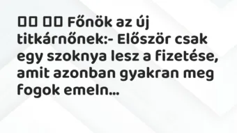 Viccek: 
		  
		  Főnök az új titkárnőnek:- Először csak egy…